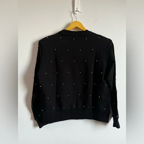 H&M NEW Black Studded Cotton Sweatshirt – Structured Shoulders – Size L - Picture 7 of 10